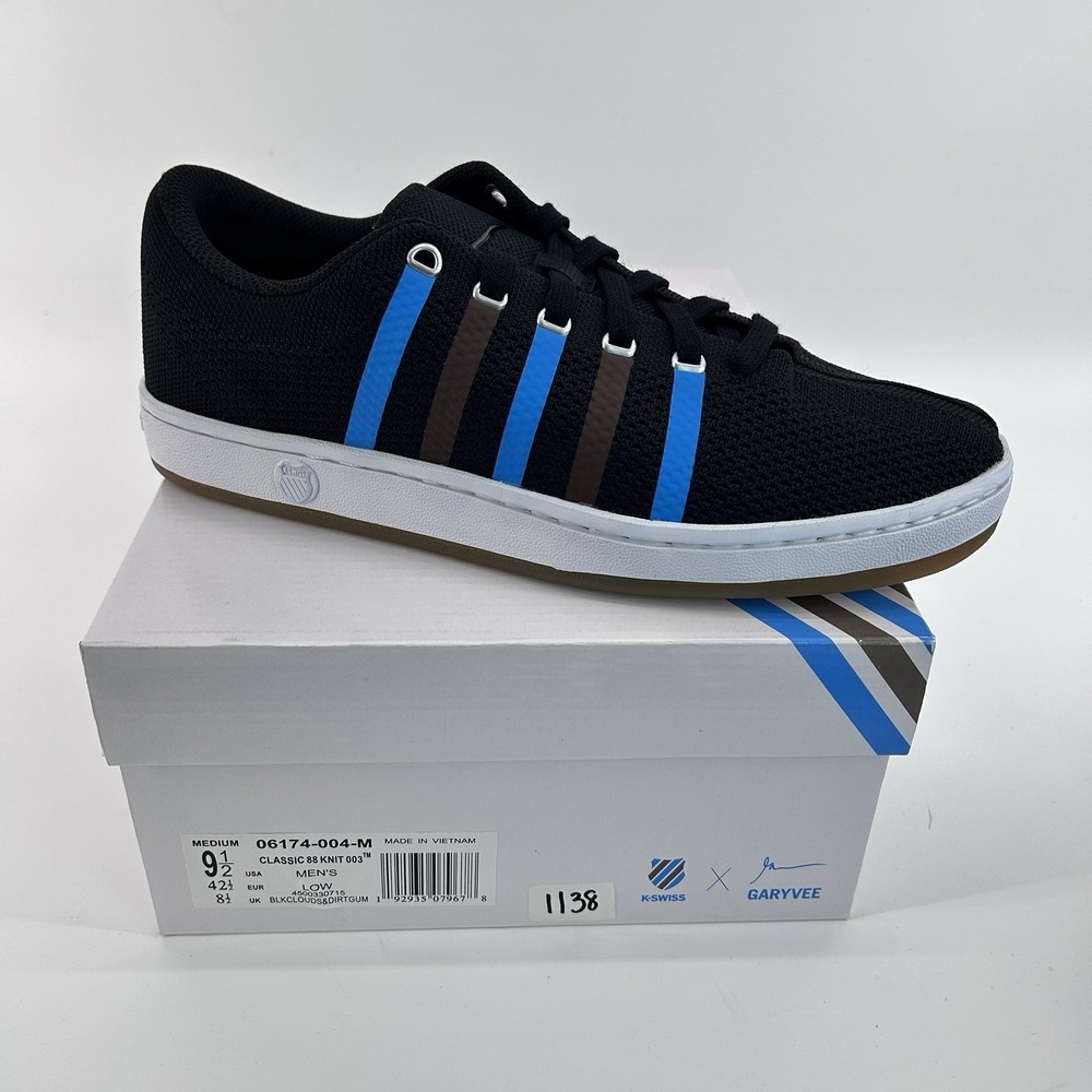 GaryVee Minimalist Knit Sneakers Black Blue Men 9.5 Gum Sole Limited Edition